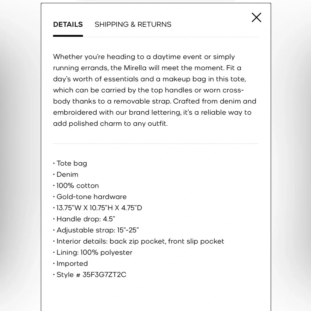 NWT Michael Kors Mirella Denim Blue Tote with Tan Leather Accents - Picture 11 of 11